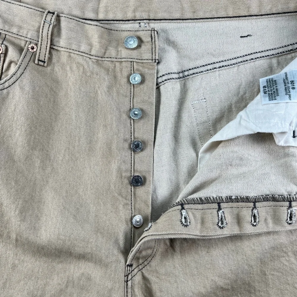 Levis 501XX Straight Fit Jeans Men 42x34 Beige Tan Cotton Denim Pants Button Fly